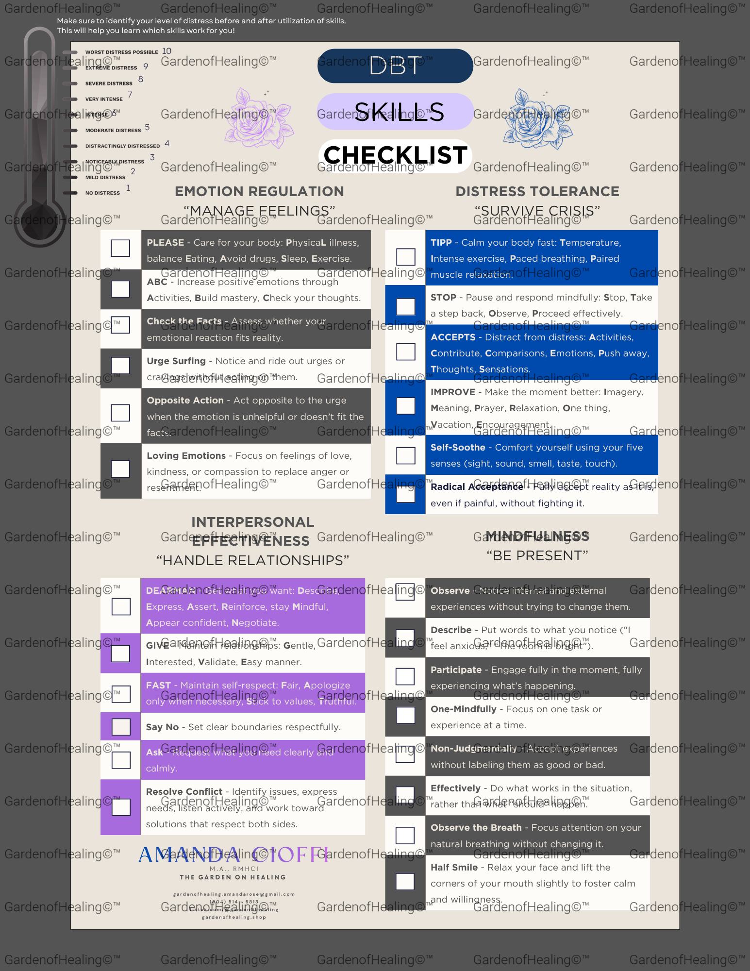 DBT Skills Checklist - Printable Dialectical Behavior Therapy Tracker